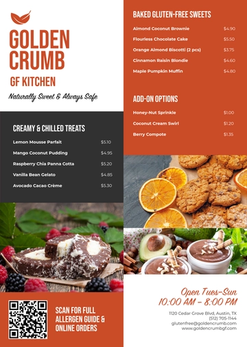 Free Gluten-Free Dessert Menu Template to Edit Online