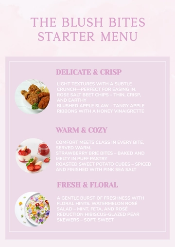 Free Pink Starter Menu Card Template to Edit Online