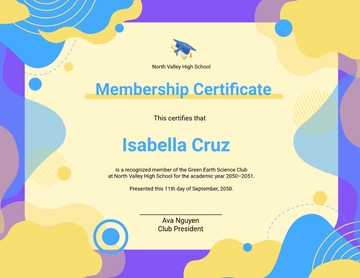 Free School Club Membership Certificate Template to Edit Online