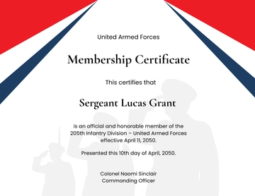 Free Army Membership Certificate Template to Edit Online