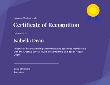 Free Membership Recognition Certificate Template to Edit Online