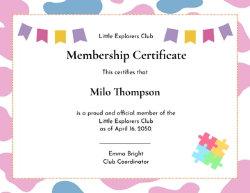 Free Colorful Kids Membership Certificate Template to Edit Online