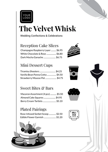 Free White Wedding Dessert Menu Template to Edit Online