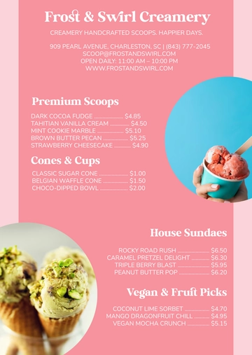 Free Ice Cream Dessert Menu Template to Edit Online