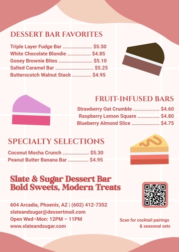 Free Aesthetic Dessert Bar Menu Template to Edit Online