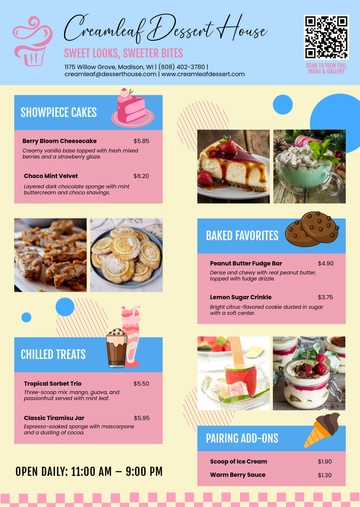 Free Dessert Menu with Images Template to Edit Online