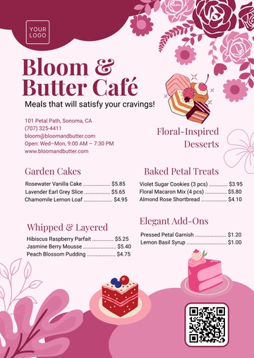 Free Floral Dessert Menu Template to Edit Online
