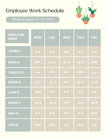 Free Employee Work Schedule Template to Edit Online