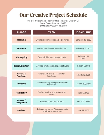 Free Creative Project Schedule Template to Edit Online