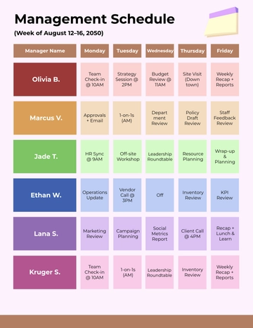 Free Management Schedule Template to Edit Online