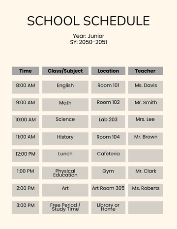 Free Simple School Schedule Template to Edit Online