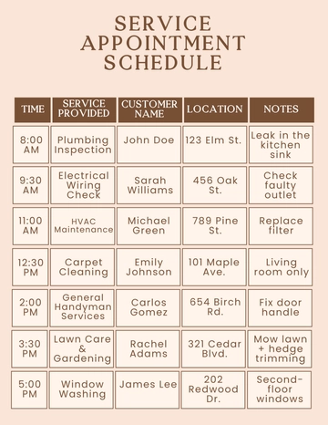 Free Brown Service Schedule Template to Edit Online