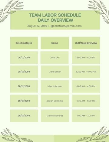 Free Professional Labor Schedule Template to Edit Online