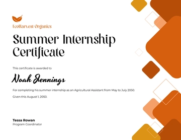 Free Summer Internship Certificate Template to Edit Online