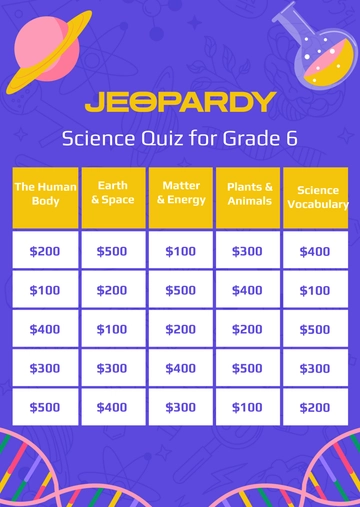Free Jeopardy Science Quiz for Grade 6 Template to Edit Online