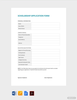 Sample Scholarship Application Form Template