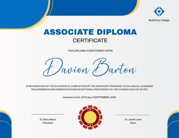 Free Customizable Associate Diploma Certificate Template to Edit Online