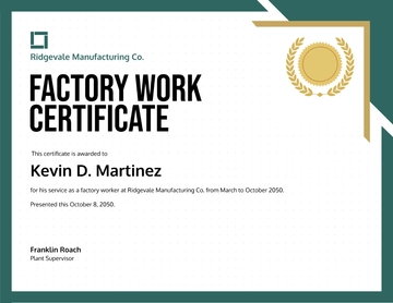 Free Printable Factory Work Certificate Template to Edit Online