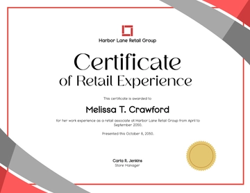 Free Retail Work Experience Certificate Template to Edit Online