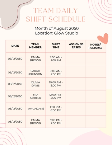 Free Aesthetic Team Schedule Template to Edit Online