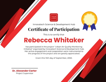 Free Project Participation Certificate Template to Edit Online