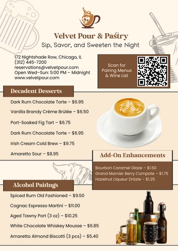 Free Alcohol & Dessert Menu Template to Edit Online