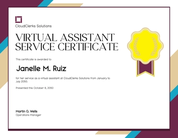 Free Virtual Assistant Work Certificate Template to Edit Online