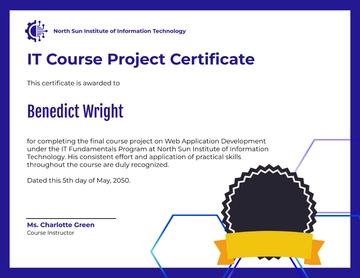 Free Simple IT Course Project Certificate Template to Edit Online