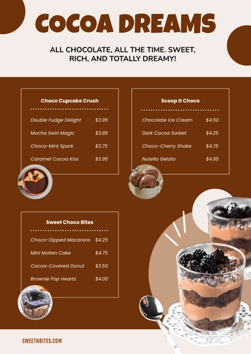 Free Chocolate Dessert Menu Template to Edit Online