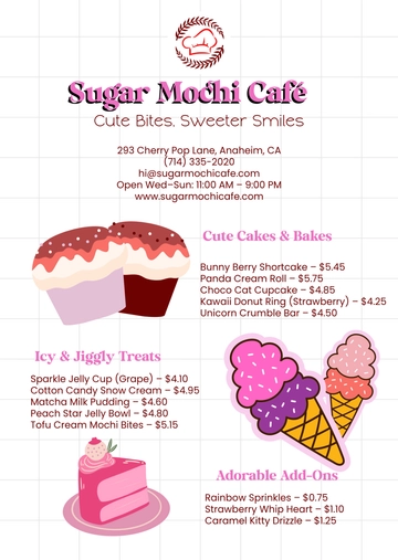Free Creative Kawaii Dessert Menu Template to Edit Online