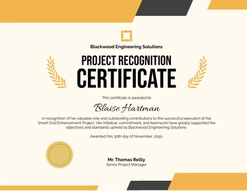 Free Golden Project Recognition Certificate Template to Edit Online