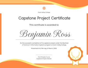 Free Orange Capstone Project Certificate Template to Edit Online
