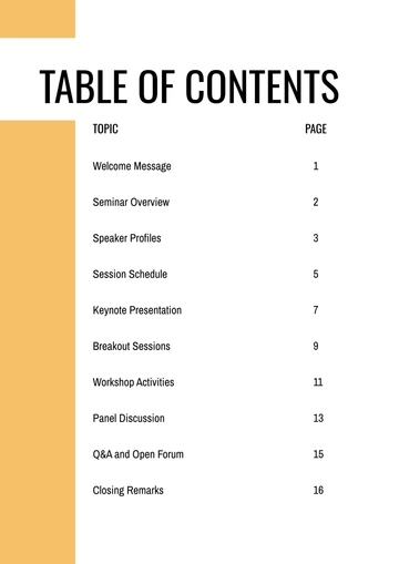 Free Printable Seminar Table of Contents Template to Edit Online