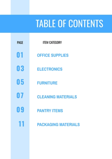 Free Inventory Table of Contents Template to Edit Online