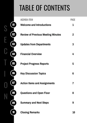 Free Meeting Agenda Table of Contents Template to Edit Online