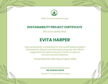 Free Professional Sustainability Project Certificate Template to Edit Online
