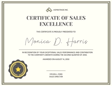 Free Simple Sales Recognition Certificate Template to Edit Online
