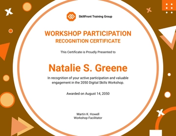Free Workshop Recognition and Participation Certificate Template to Edit Online