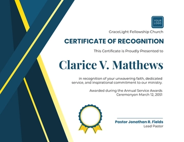 Free Church Recognition Certificate Design Template to Edit Online