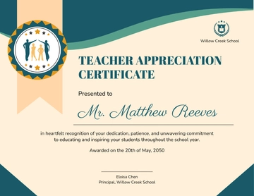 Free School Teacher Thank You Certificate Template to Edit Online