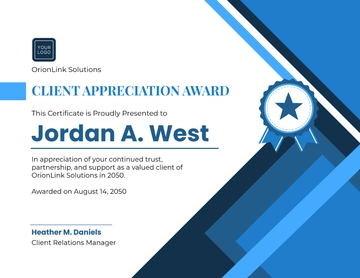 Free Modern Client Recognition Certificate in English Template to Edit Online