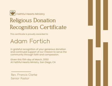 Free Religious Donation Recognition Certificate Template to Edit Online