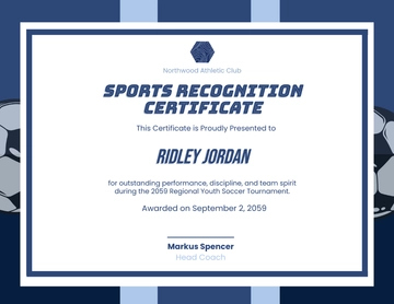 Free Blue Sports Recognition Certificate Template to Edit Online