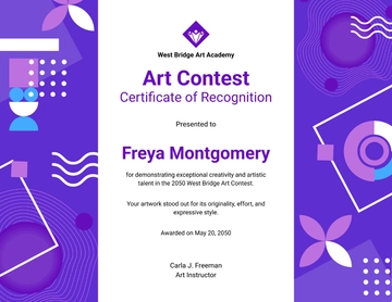 Free Purple School Art Contest Certificate Template to Edit Online
