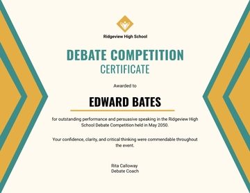 Free School Debate Competition Certificate Template to Edit Online