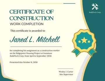 Free Construction Completion Work Certificate Template to Edit Online