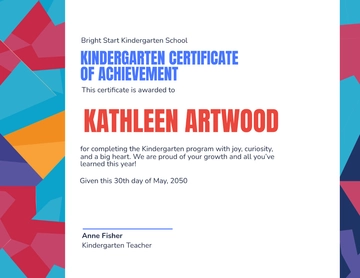 Free Colorful Kindergarten School Certificate Template? to Edit Online