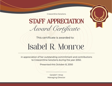 Free Work Certificate Template for Staff Appreciation to Edit Online