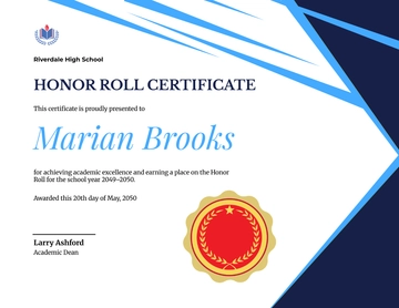 Free School Honor Roll Certificate Design Template to Edit Online