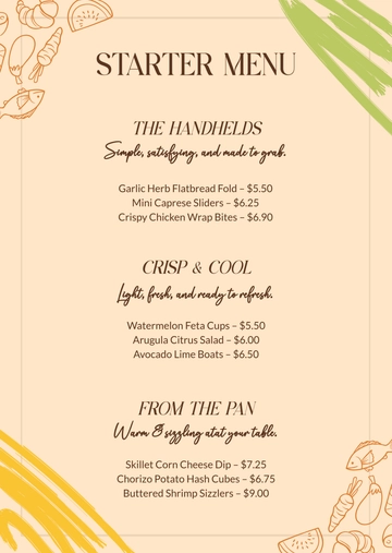 Free One-Page Starter Menu Template to Edit Online